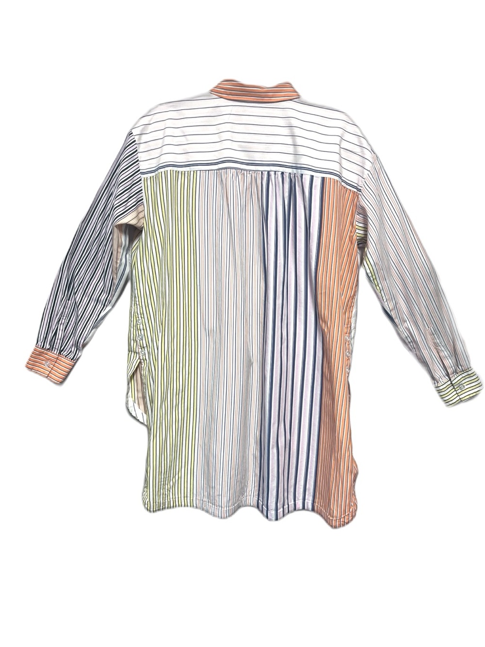 Anthropologie Maeve Striped Alix Henley Button-Down Shirt Long Sleeve Patchwork - Picture 3 of 10